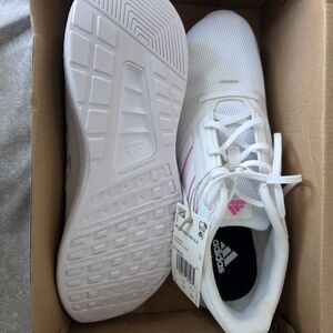 adidas White Athletic Sneakers with Pink Logo Accents